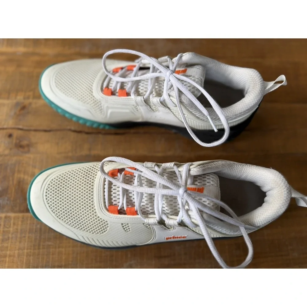 Prince Racquetball /Tennis Shoes Men Size 12 Cream‎ Teal Orange